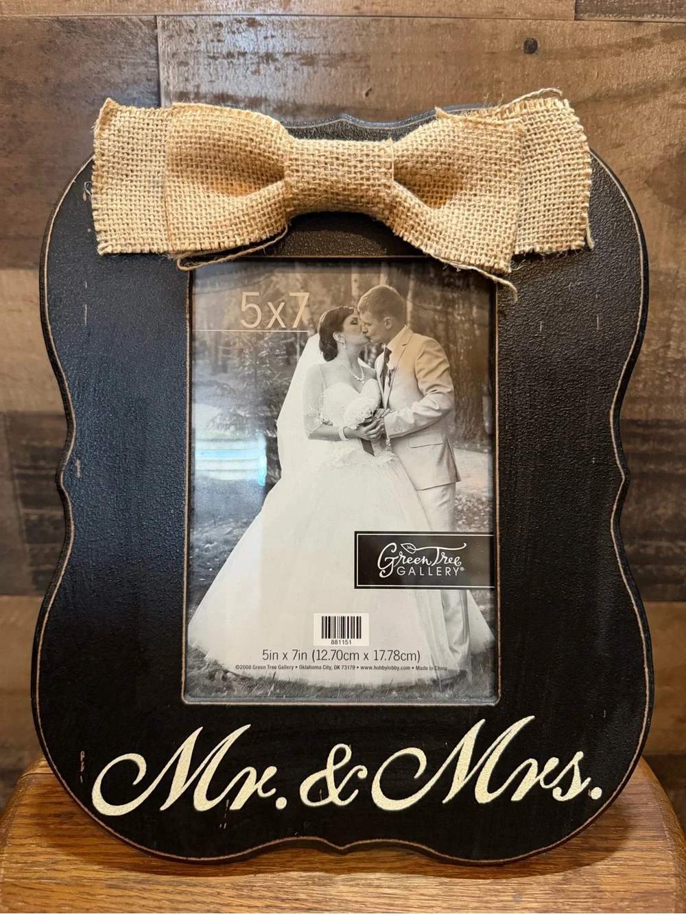 Green Tree Gallery Mr. & Mrs. 5 x 7 inch Black Photo Frame with Burlap Bow